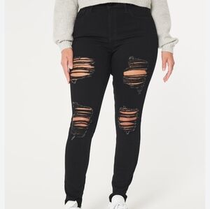 New Hollister High Rise Black Distressed Skinny Jeans, Size 31